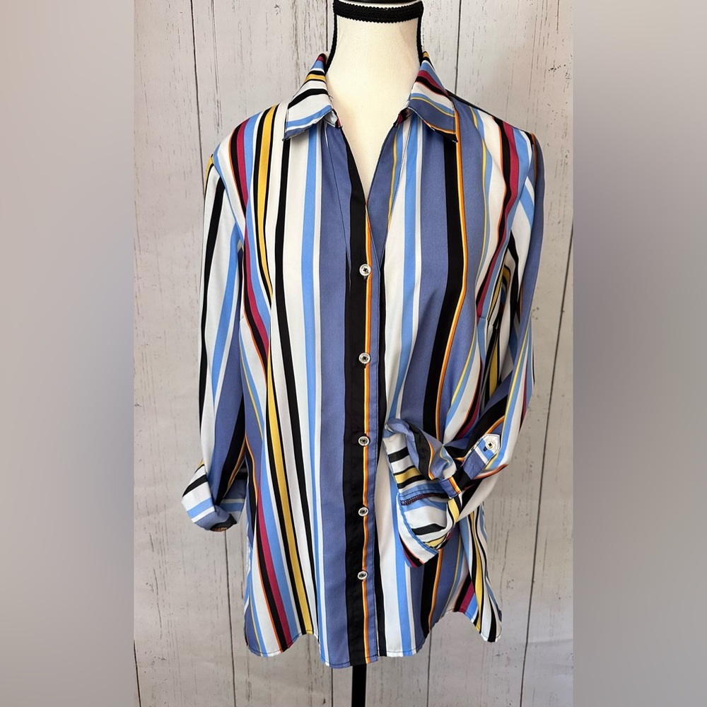 Anne Klein Striped Women Multicolor Blouse Size 10